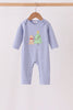 Blue christmas tree puppy embroidery stripe romper
