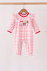 Pink gingerbread embroidery stripe ruffle romper