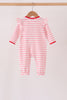Pink gingerbread embroidery stripe ruffle romper