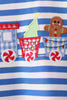 Blue stripe gingerbread embroidery top