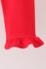 Red holly print ruffle pants set