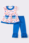 Blue rainbow print girl set