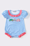 Blue stripe farm embroidery girl bubble