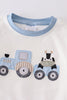 Blue tractor cow applique boy set