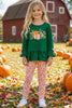 Dark Green Ruffle Sleeve Top and Floral Leggings
