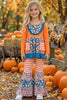 Blue Orange Stripe & Floral Block Ruffle Tunic & Bell Bottoms