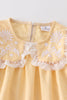 Yellow floral embroidery ruffle girl set