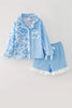 Blue Floral & Stripe Printed Girls Pajamas