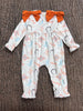 "Howdy" Printed Girls Baby Romper w/rust side bows
