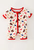 Western Printed Boys Baby Romper w/ Red Trim
