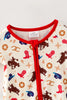 Western Printed Boys Baby Romper w/ Red Trim