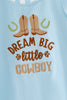 "Dream Big Little Cowboy" Lt. Blue Baby Boy Romper