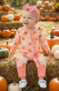 Pumpkin Printed on Pink Baby Romper with Ruffle Trim