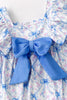 Blue Bow & Pink Floral Printed Baby Romper