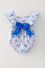 Blue Bow & Pink Floral Printed Baby Romper