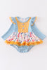 Blue floral print ruffle baby romper