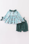 Green velvet floral ruffle baby set