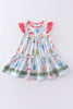 Platinum balloon print ruffle tiered dress