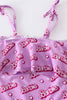 Pink barbie print strap girl swimsuit one piece UPF50+