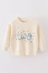 White hand-embroidery one&two pullover sweater