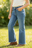 Straight Cut Denim Pants w/ adjustable waistband & distressed hem