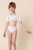 White floral print smocked 2pc girl swimsuit (size run small, go up 1-2 sizes)