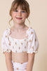 White floral print smocked 2pc girl swimsuit (size run small, go up 1-2 sizes)