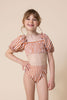 Terracotta stripe smocked 2pc girl swimsuit (size run small, go up 2-3 sizes)