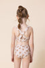 Brown & white floral print 2pc girl swimsuit (size run small, go up 2-3 sizes)