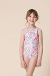 Floral print tie one piece girl swimsuit