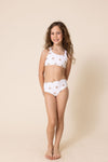 White floral print 2pc girl swimsuit (size run small, go up 1-2 sizes)