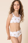 White floral print 2pc girl swimsuit (size run small, go up 1-2 sizes)