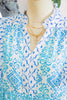 Sky Blue Boho Floral Geometric Patchwork Ruffle Detail Puff Sleeve Mini Dress