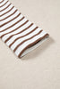 Brown Stripe Ribbed Knit Long Sleeve Bodice Contrast Patchwork Flared Dress