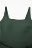 Mist Green Side Tied Waist Square Neck Adjustable Straps A-line One Piece Swim Dress