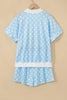 Green Polka Dot Print Color Block Trim Mock Neck Short Set