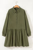 Four Leaf Clover Plus Size Collar Half Button Long Sleeve Ruffle Hem Mini Dress
