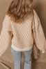 Smoke Gray Rhombus Textured Knit Mock Neck Sweater