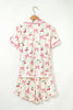 White Floral Print Contrast Pipping Short Pajamas Set