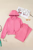 Pink Solid Color Zip Up Hoodie Drawstring Loose Pants Set