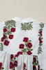 White Frilled V Neck 3/4 Sleeve Loose Floral Dress