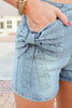 Beau Blue Bow Detail Denim Shorts with Pockets