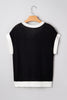 Black Horse Shoe Pattern Contrast Trim Short Sleeve Sweater
