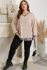 Parchment Leopard Patchwork V Neck Long Sleeve Plus Size Top