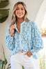 Sky Blue Paisley Print Puff Sleeve Loose Shirt