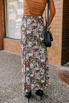 Brown Floral Print High Waist Maxi Skirt