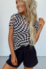 Black Checker Mesh Crew Neck T Shirt