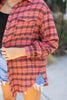 Red Plaid Long Sleeeve Side Split Distressed Hem Shirt