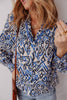 Blue Bohemian Print Embroidered V Neckline Detail Long Sleeve Shirt