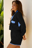 Black Color Block Patchwork Half Button Pullover and Shorts 2pcs Outfit